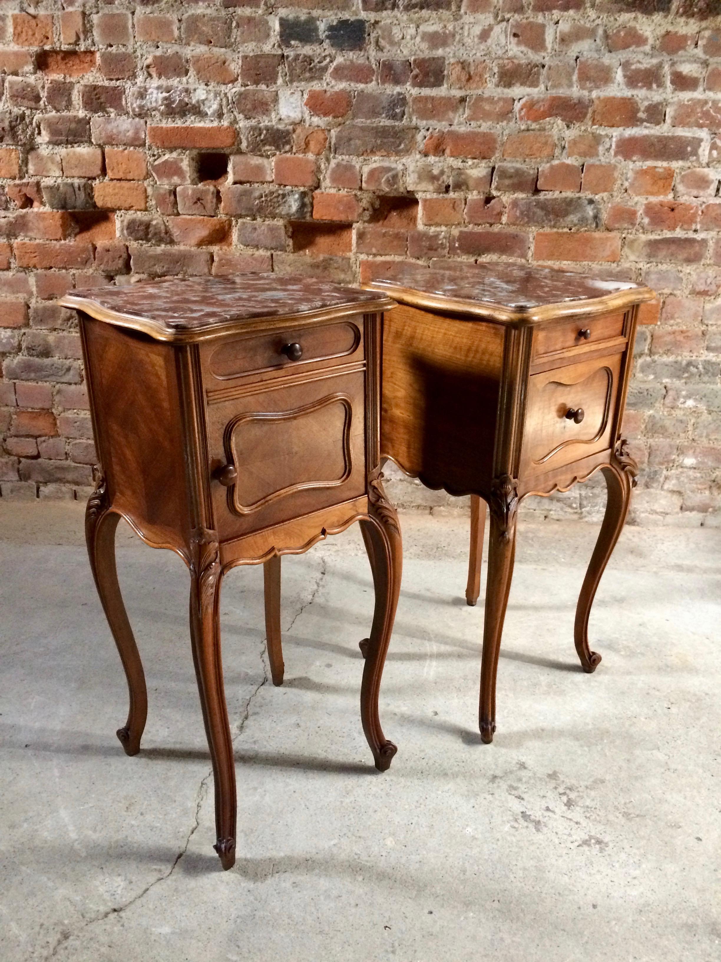 Antique French Bedside Tables Nightstands Marble Pair Victorian, 1875 3