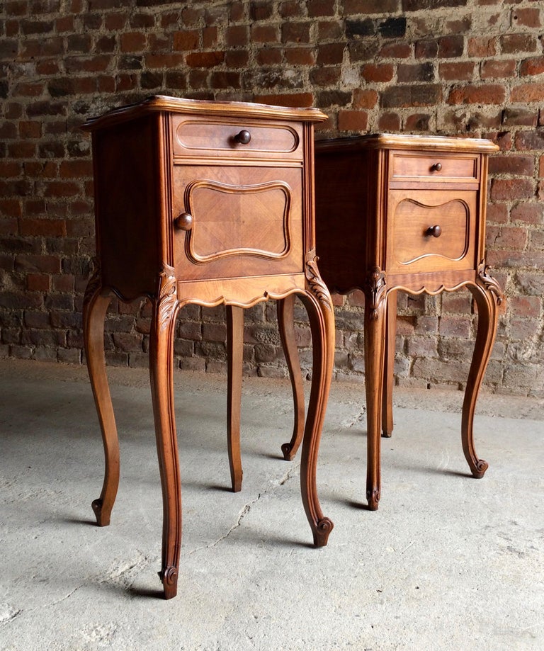 Antique French Bedside Tables Nightstands Marble Pair Victorian, 1875