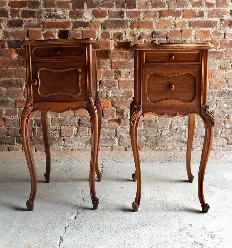 Antique French Bedside Tables Nightstands Marble Pair Victorian, 1875