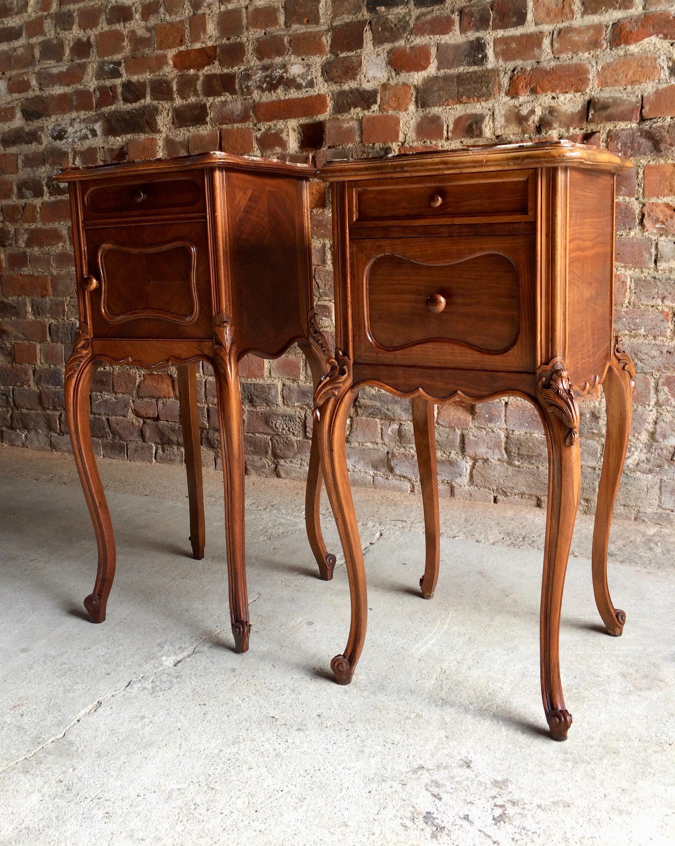 Antique French Bedside Tables Nightstands Marble Pair Victorian, 1875 In Good Condition In Longdon, Tewkesbury