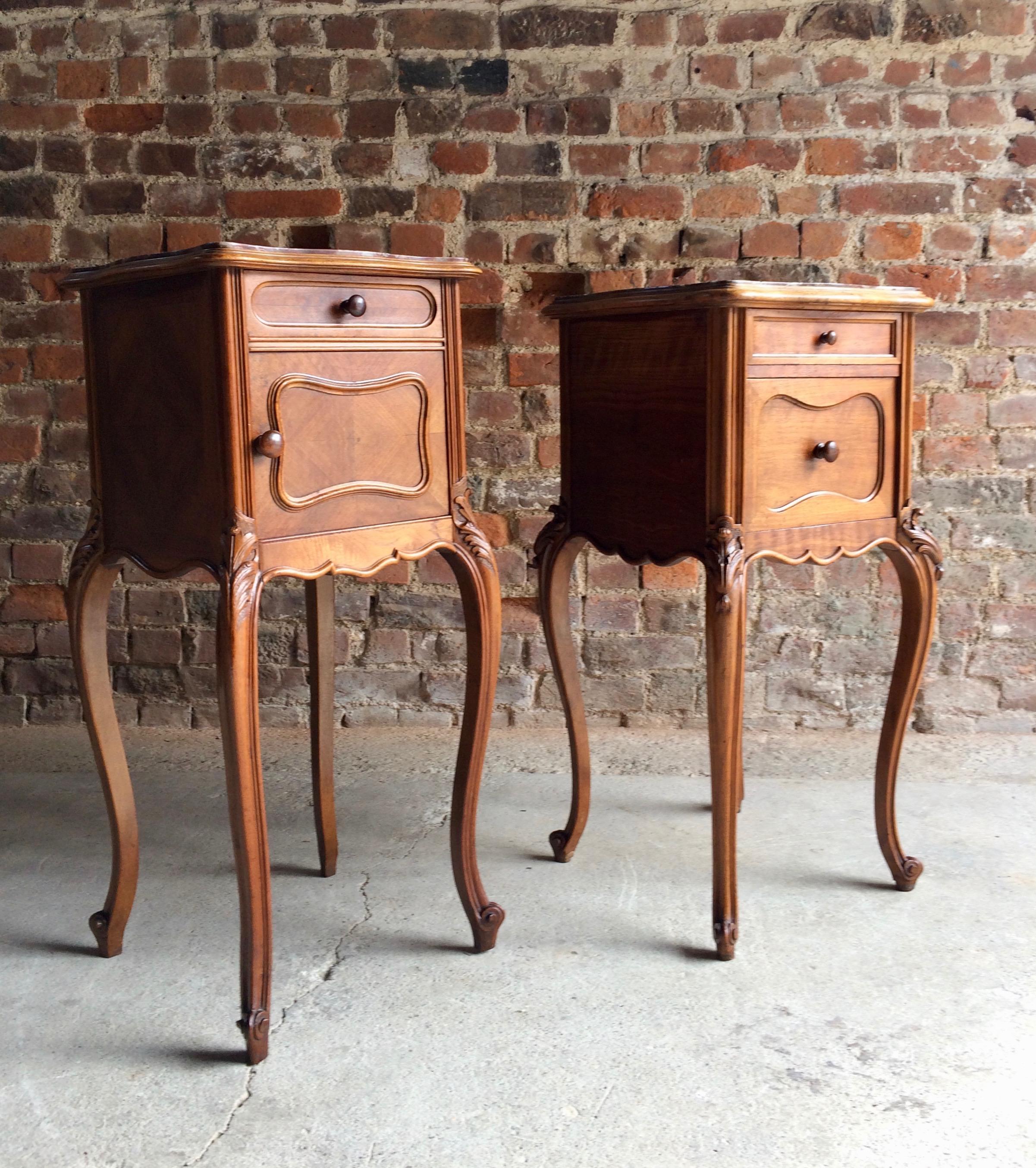 Late 19th Century Antique French Bedside Tables Nightstands Marble Pair Victorian, 1875