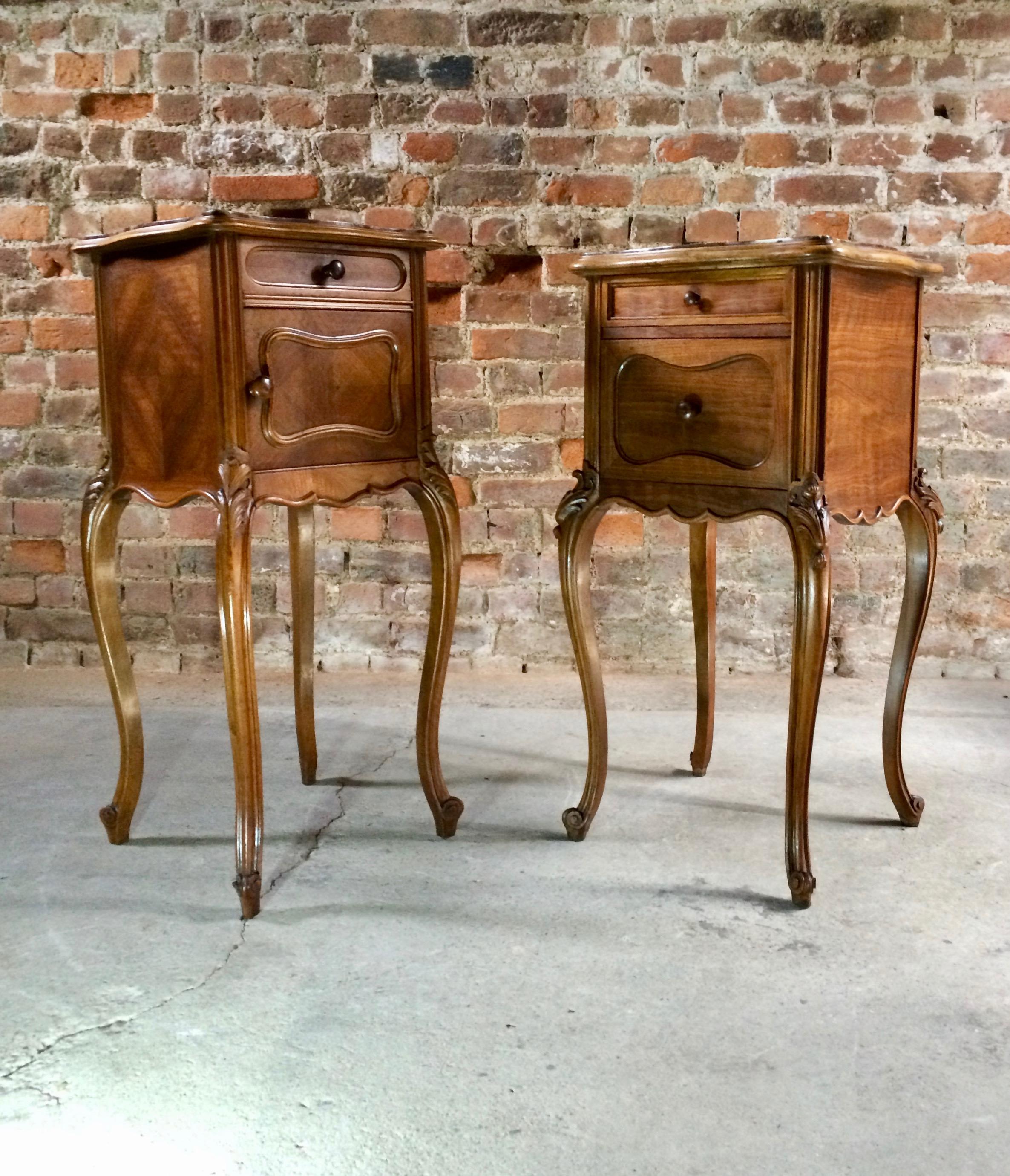 Antique French Bedside Tables Nightstands Marble Pair Victorian, 1875 1