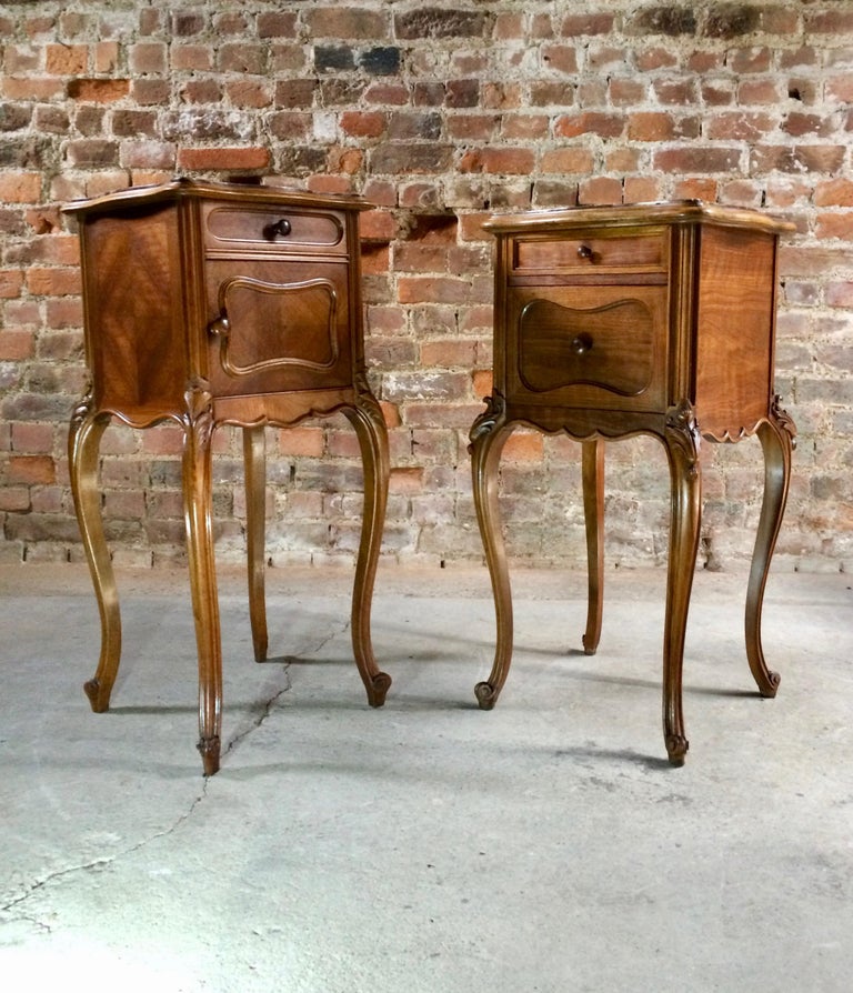 Antique French Bedside Tables Nightstands Marble Pair Victorian, 1875