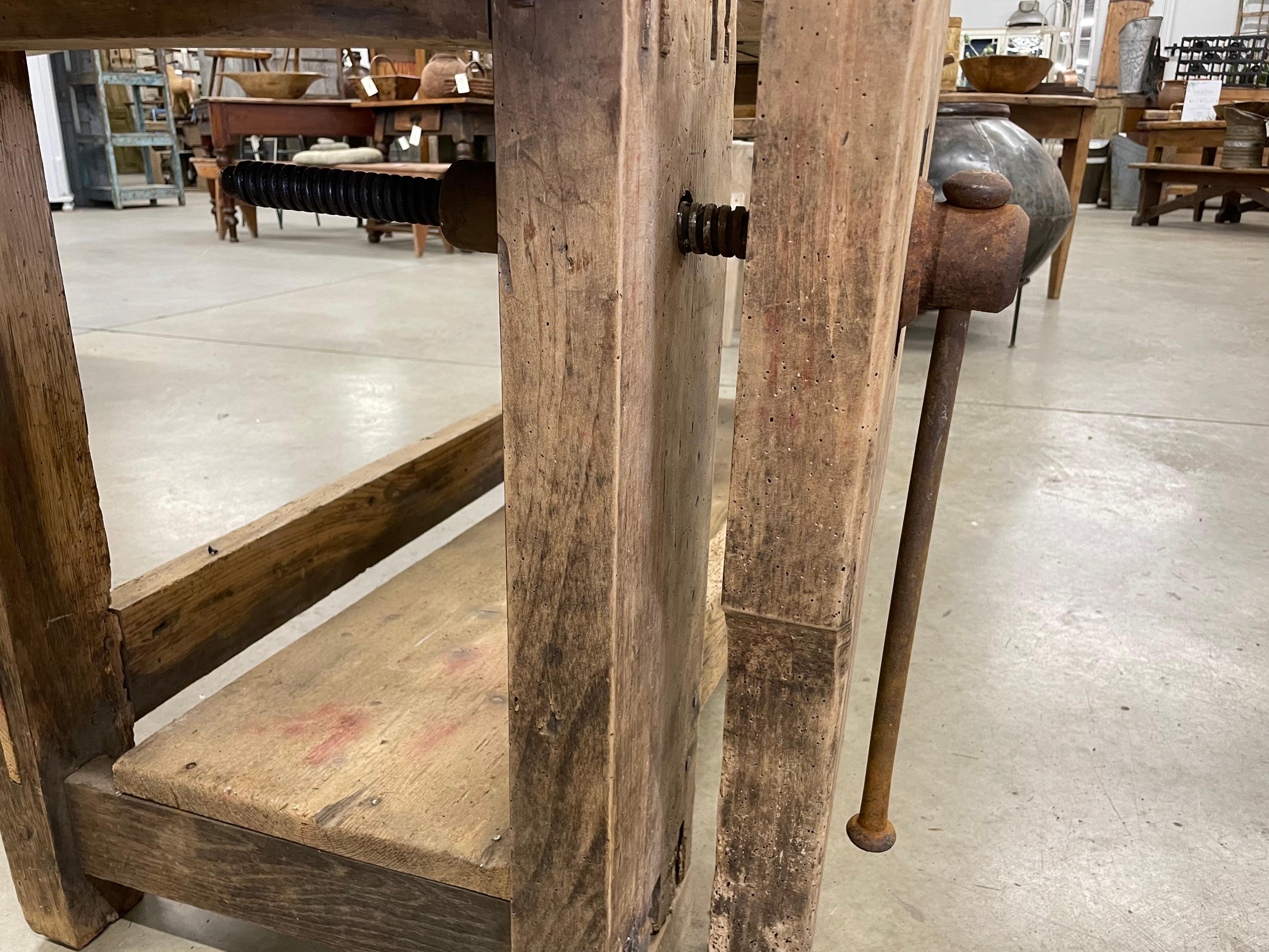 Antique French Beech Wood Workbench 5