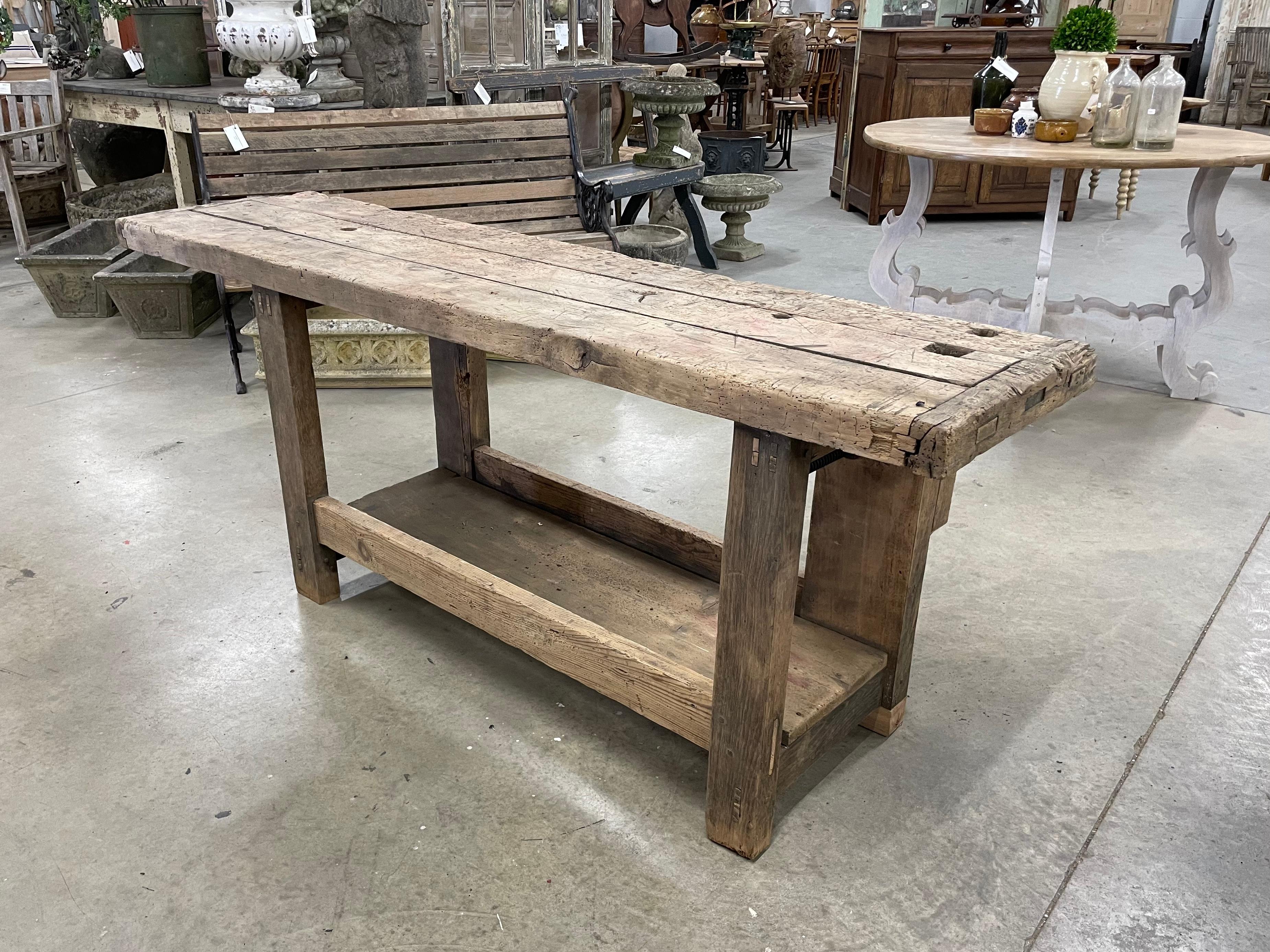 Antique French Beech Wood Workbench 6