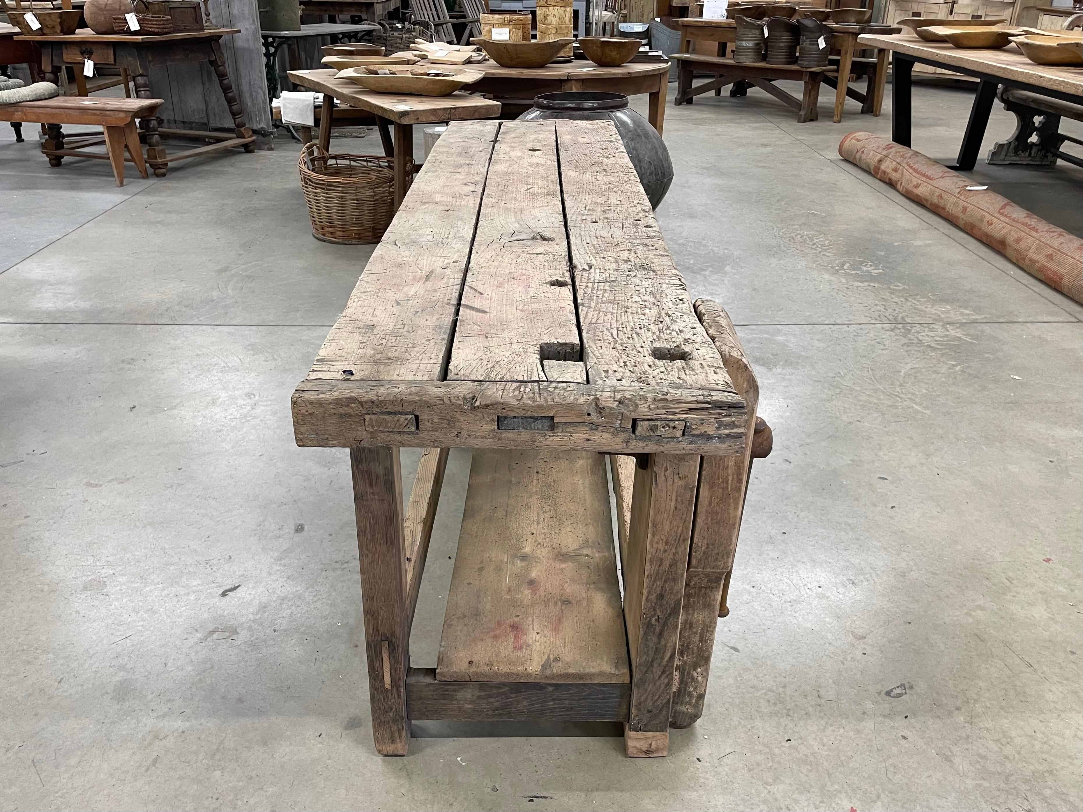 Antique French Beech Wood Workbench In Good Condition In Calgary, Alberta