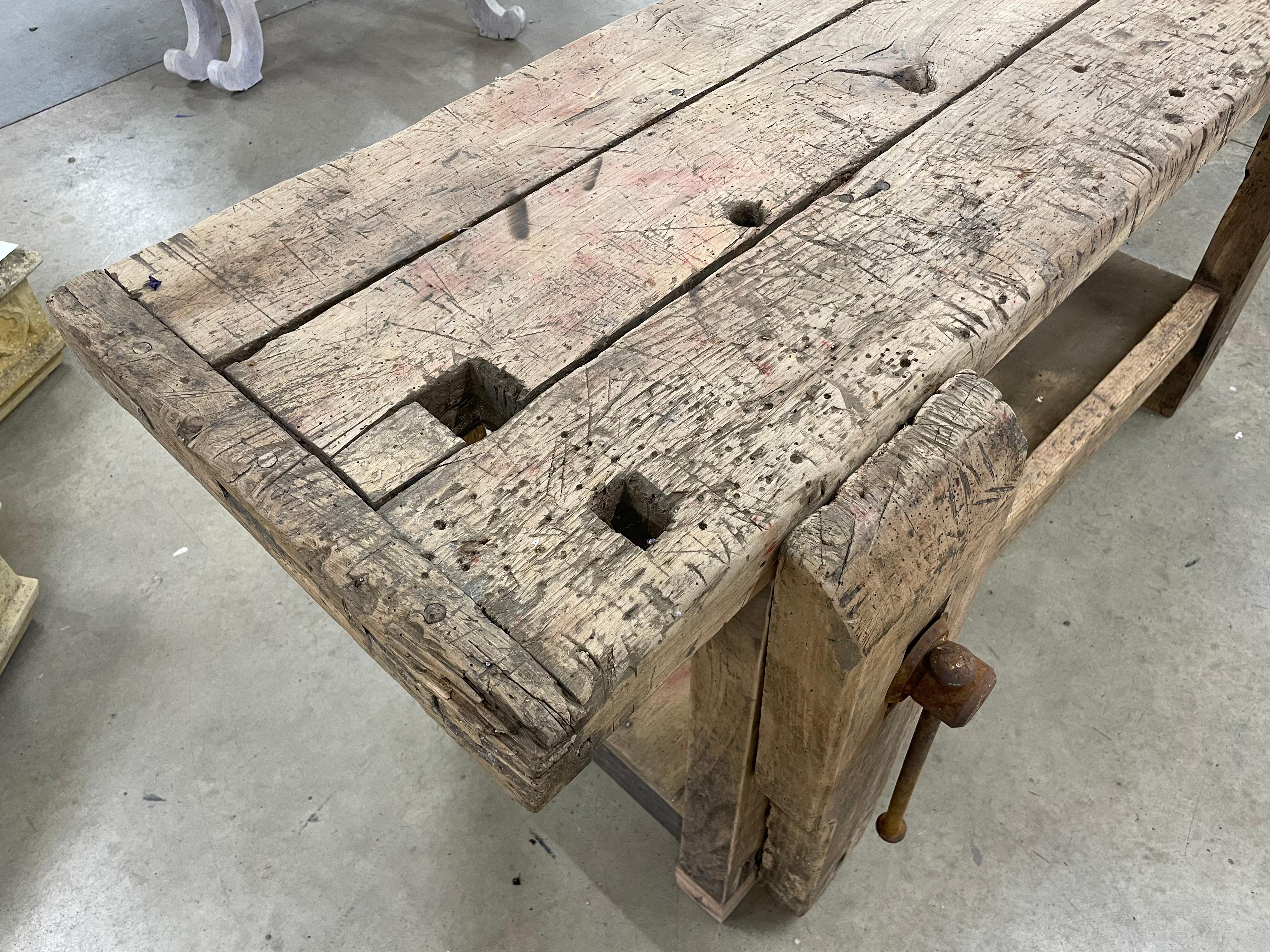 19th Century Antique French Beech Wood Workbench