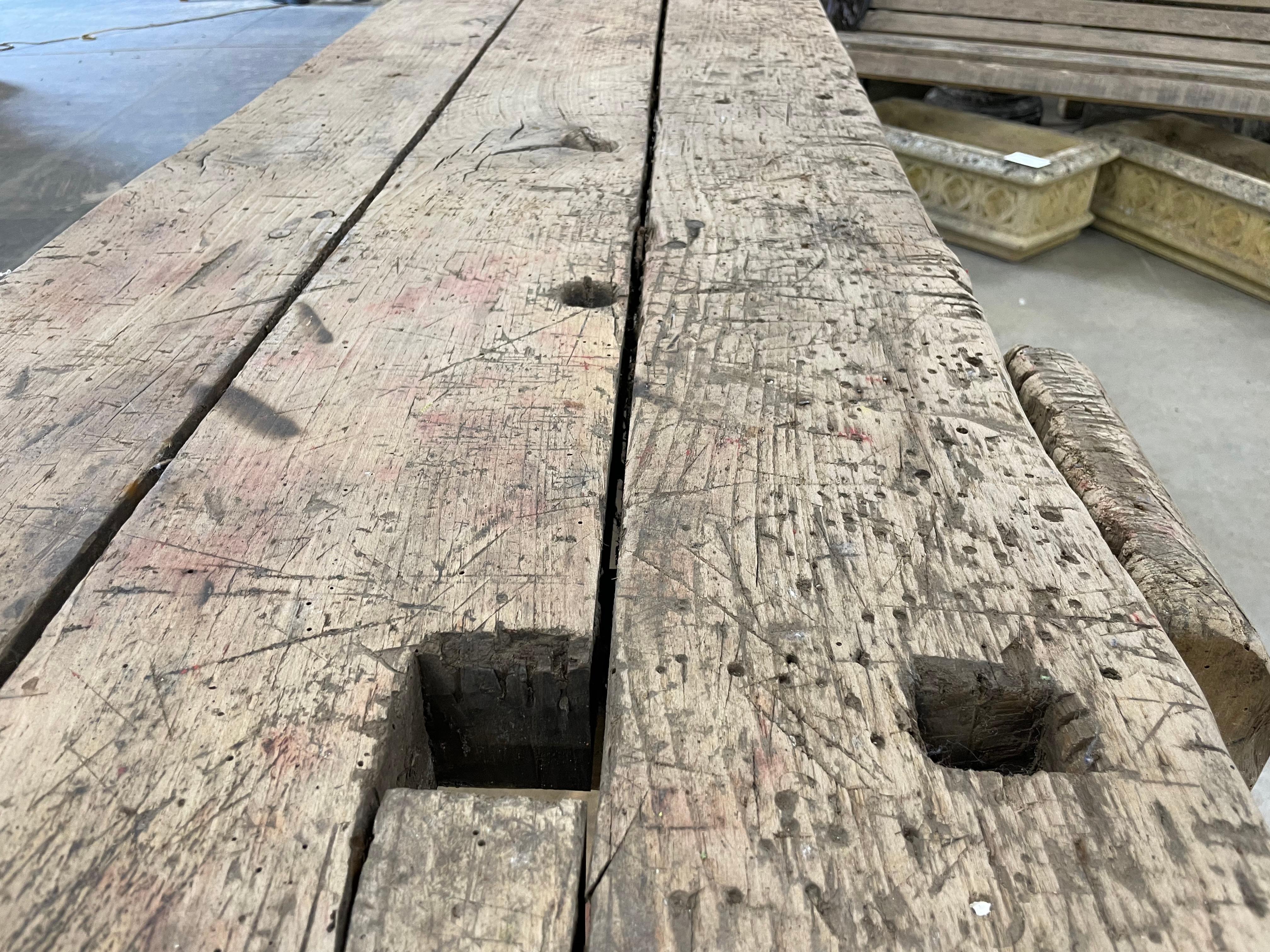 Antique French Beech Wood Workbench 2