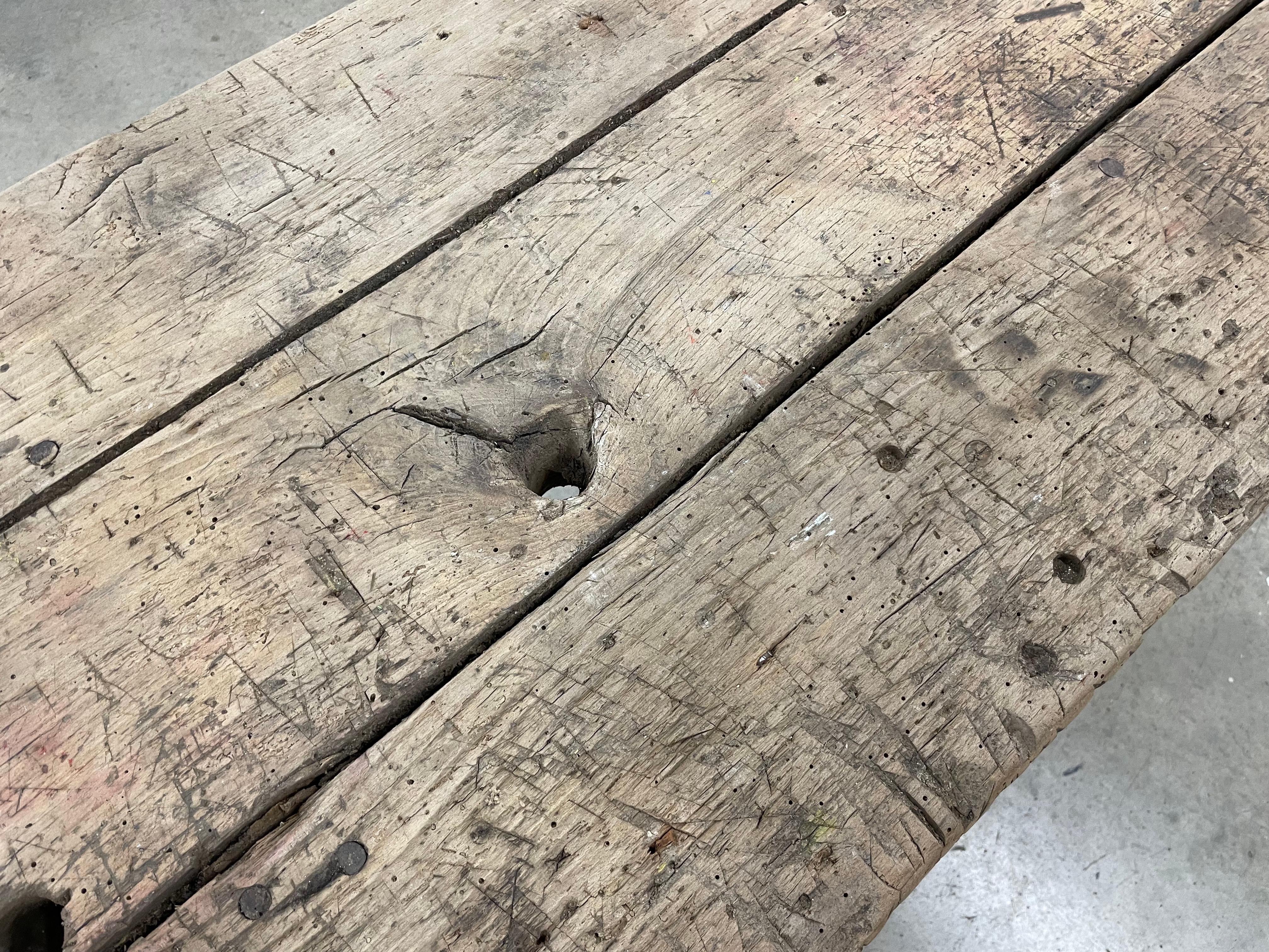 Antique French Beech Wood Workbench 3