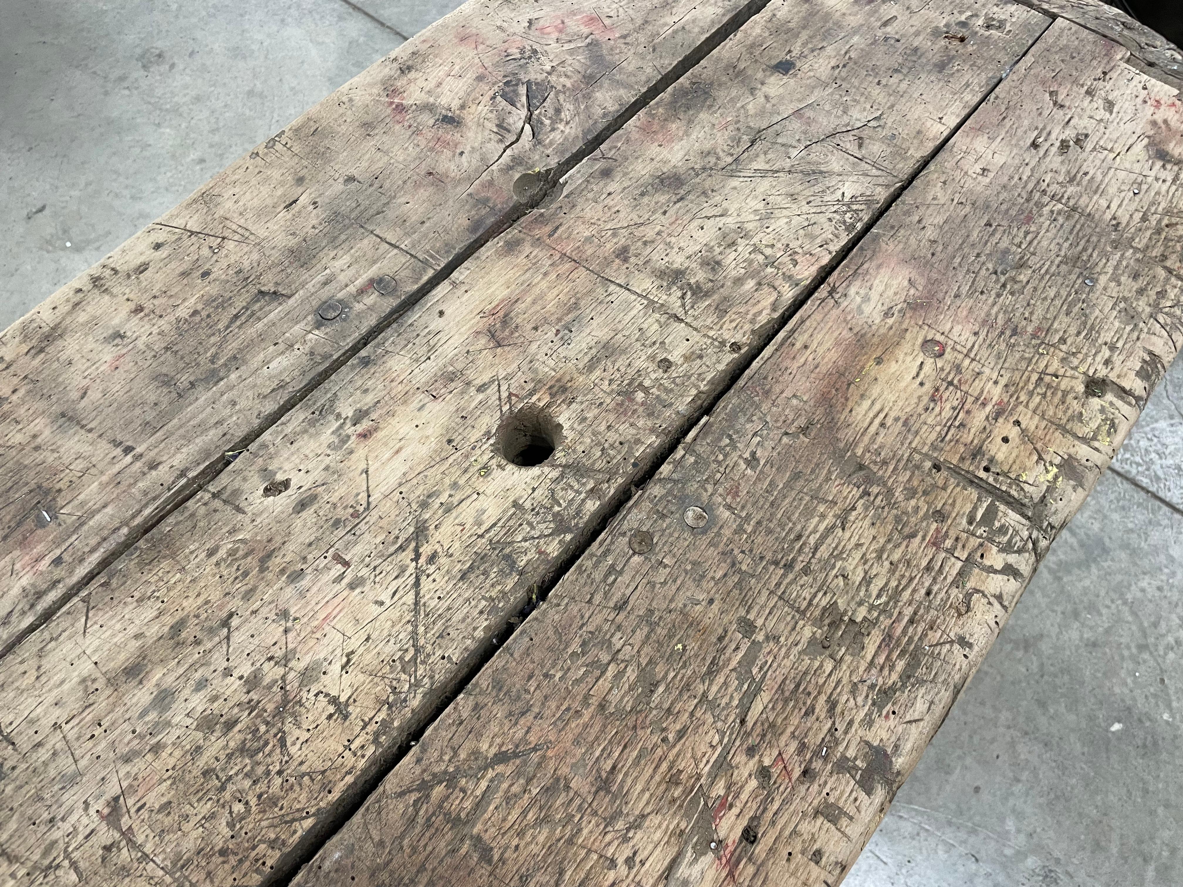 Antique French Beech Wood Workbench 4