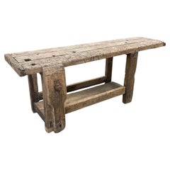 Antique French Beech Wood Workbench