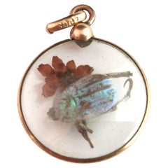 Antique French Beetle and Flower Locket Pendant, 9k Rose Gold