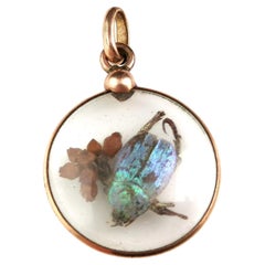 Antique French Beetle locket pendant, Gold plated 