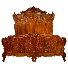 Antique French Belle Epoch Era Magnificently Carved Walnut Master Bed circa 1880
