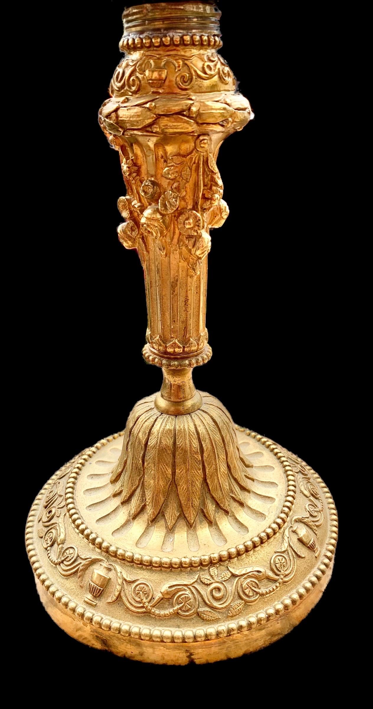 Antique French Belle Epoch Gilt Bronze Candle Stick Lamp 4