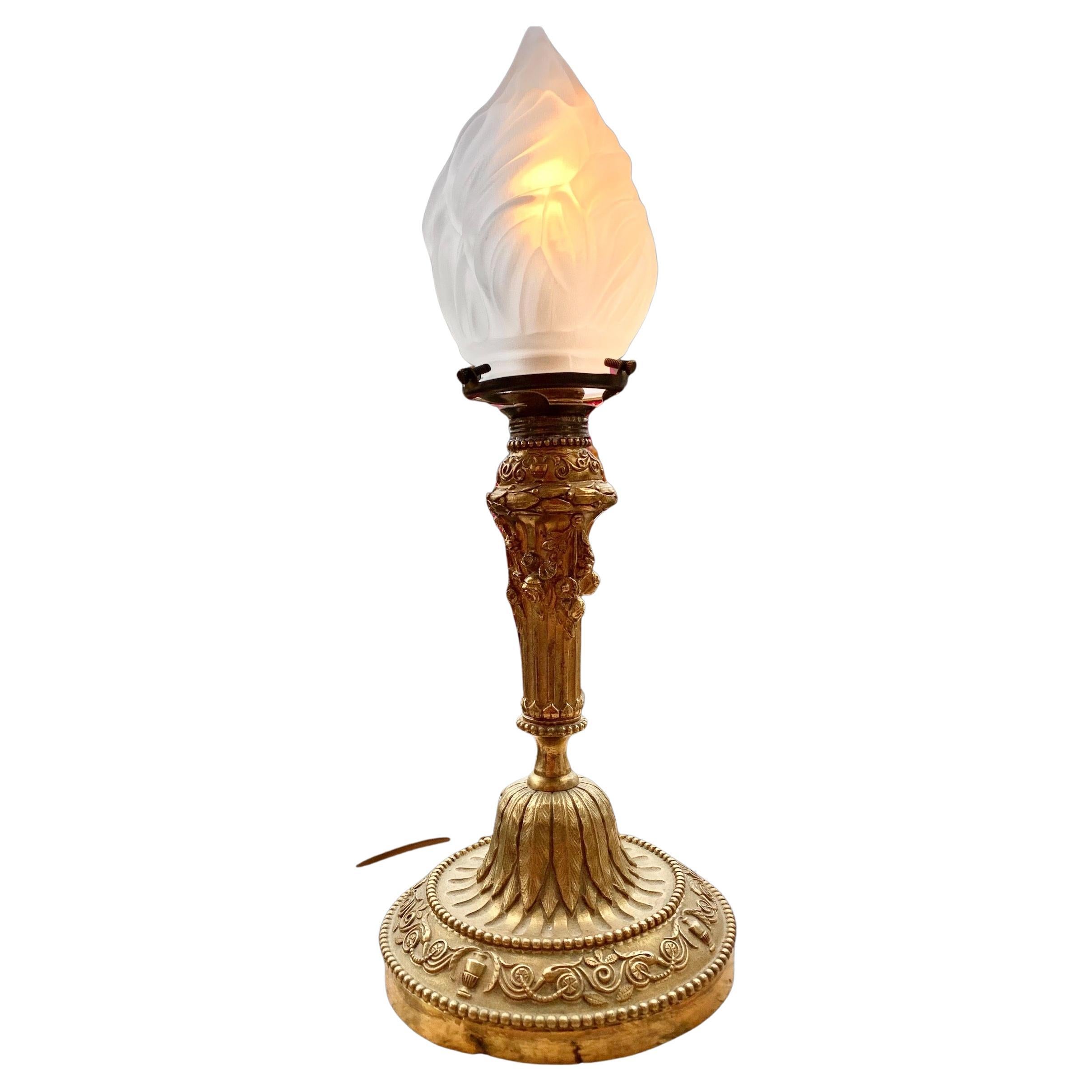 Antique French Belle Epoch Gilt Bronze Candle Stick Lamp