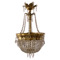 Antique French Belle Epoch Gold Bronze and Crystal Beaded Chandelier, circa 1890