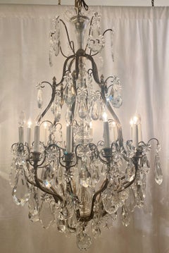 Antique French Belle Epoche Crystal and Silvered Bronze Chandelier, circa 1890s