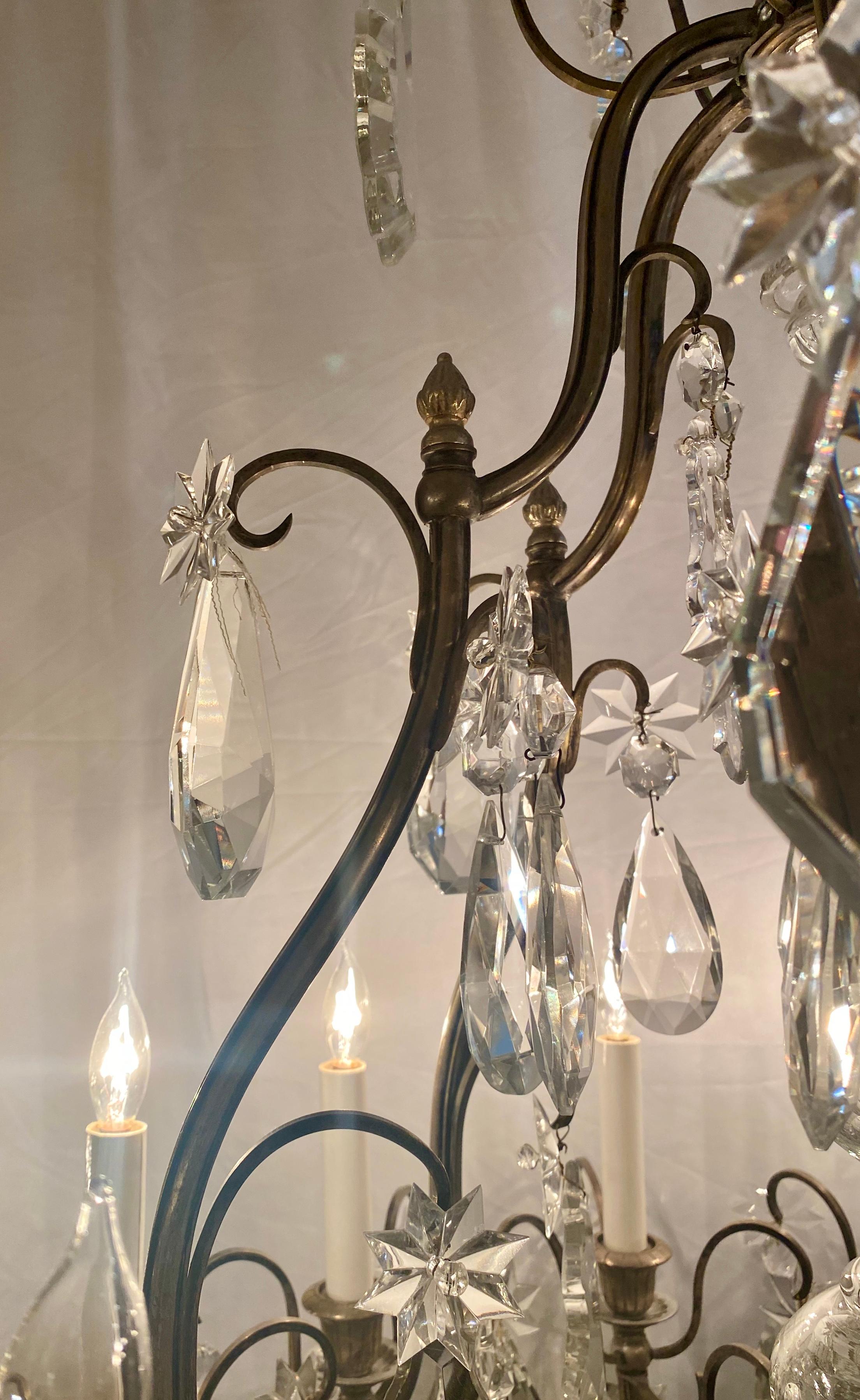 19th Century Antique French Belle Epoche Crystal and Silvered Bronze Chandelier, circa 1890s For Sale