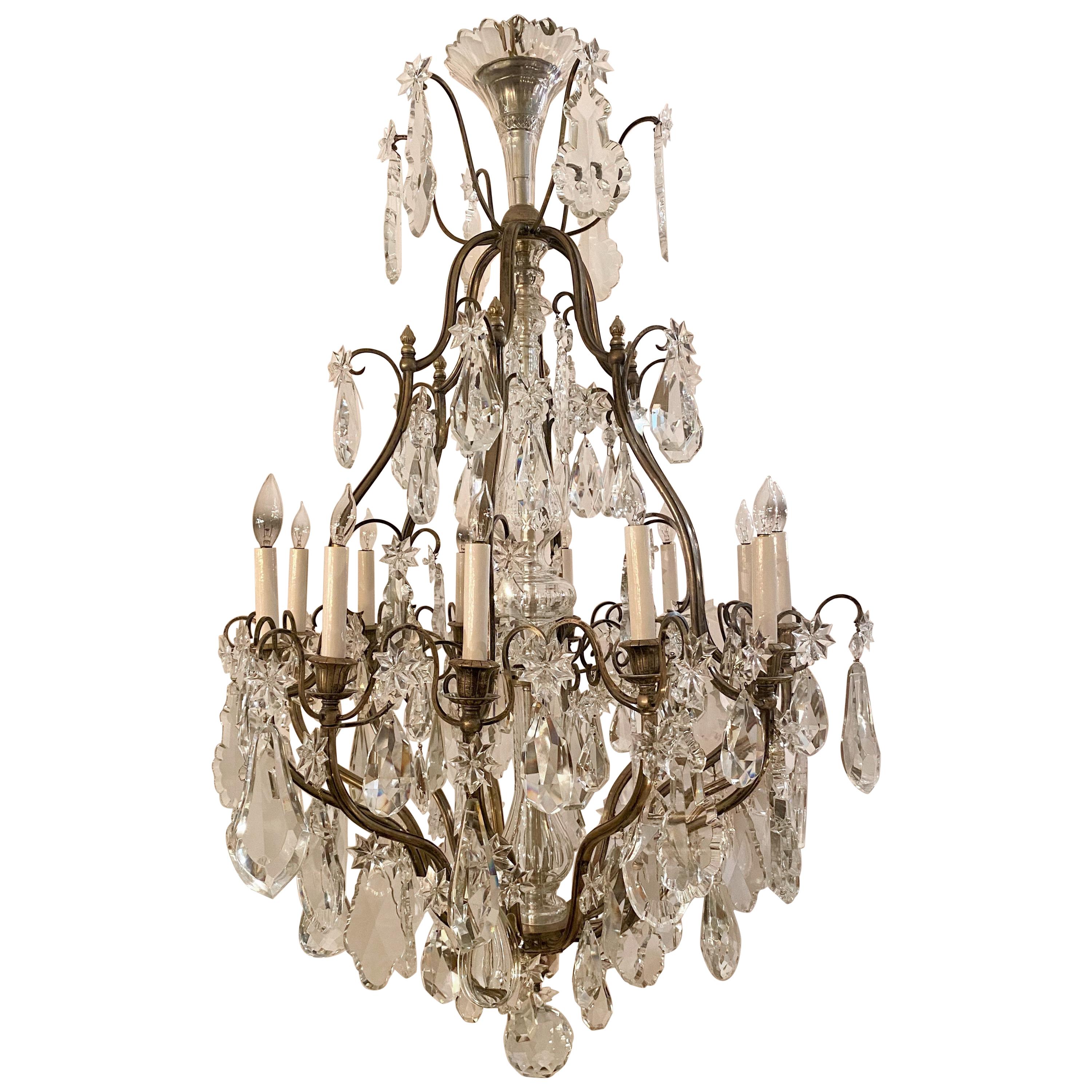 Antique French Belle Epoche Crystal and Silvered Bronze Chandelier, circa 1890s For Sale