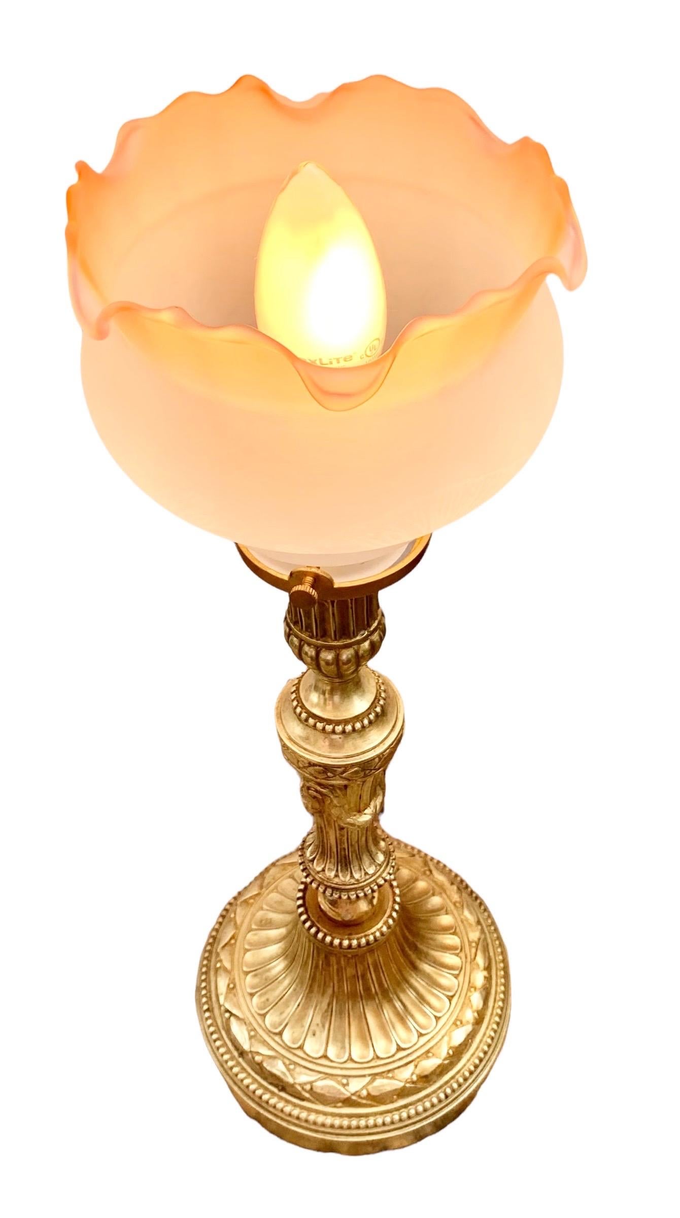 Antique French Belle Epoche Gilt Bronze Candlestick Lamp  4