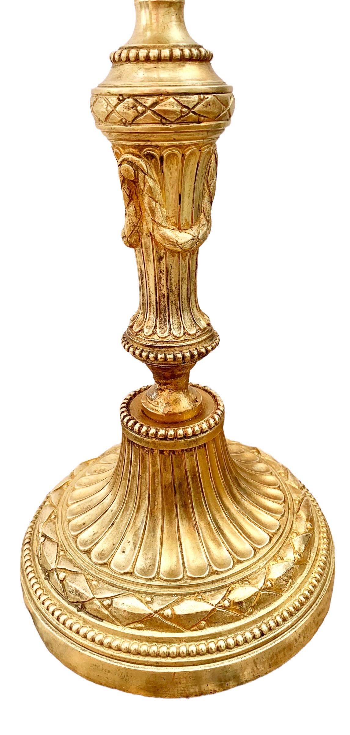 Antique French Belle Epoche Gilt Bronze Candlestick Lamp  5