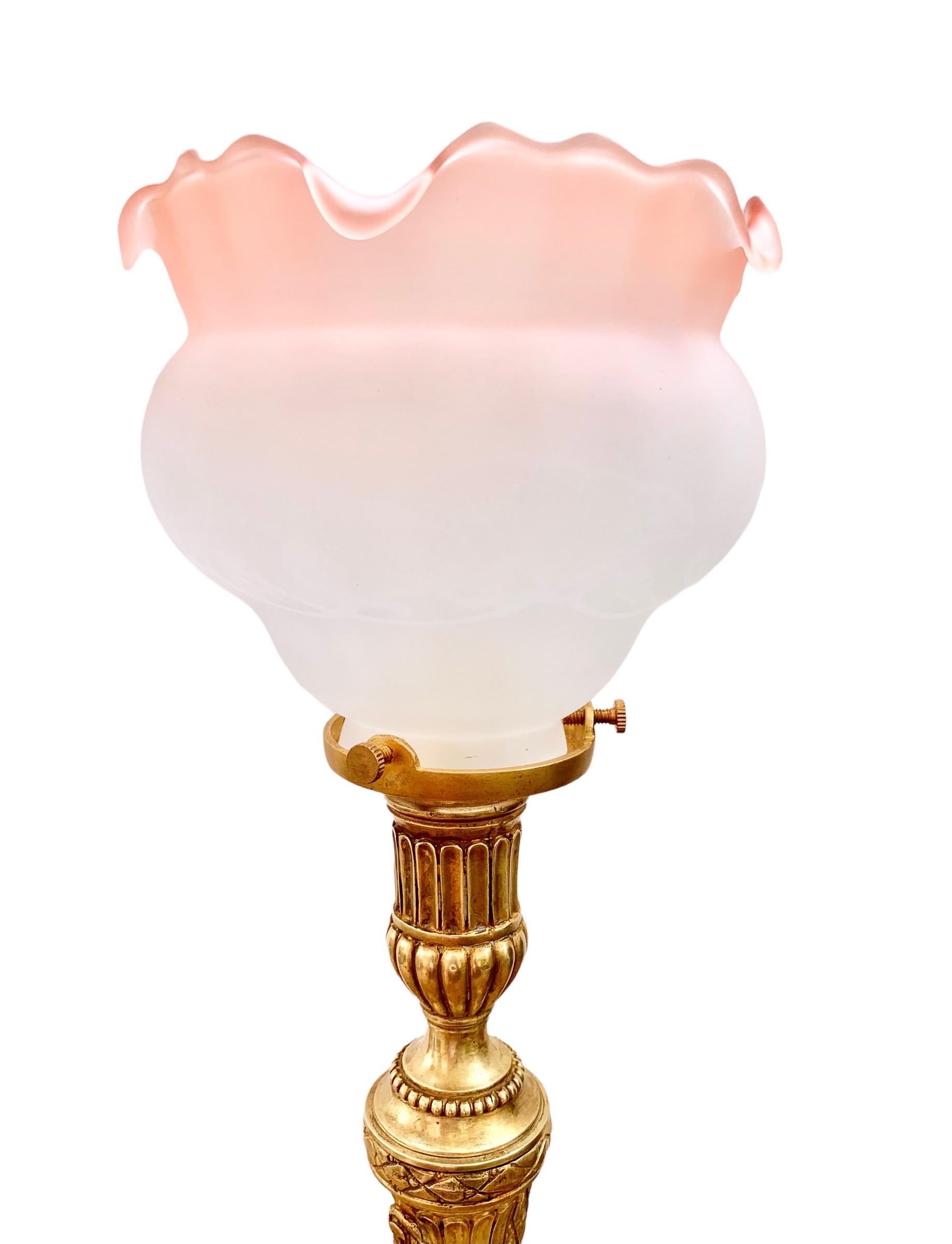 Antique French Belle Epoche Gilt Bronze Candlestick Lamp  7