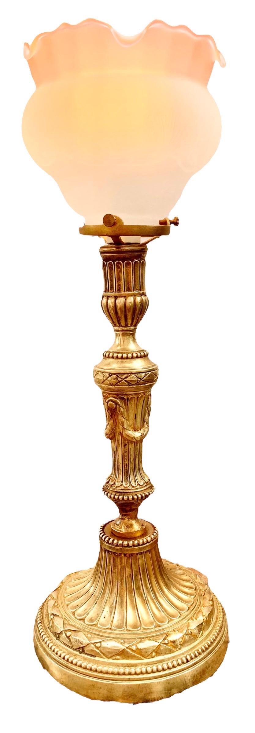 Antique French Belle Epoche Gilt Bronze Candlestick Lamp  8