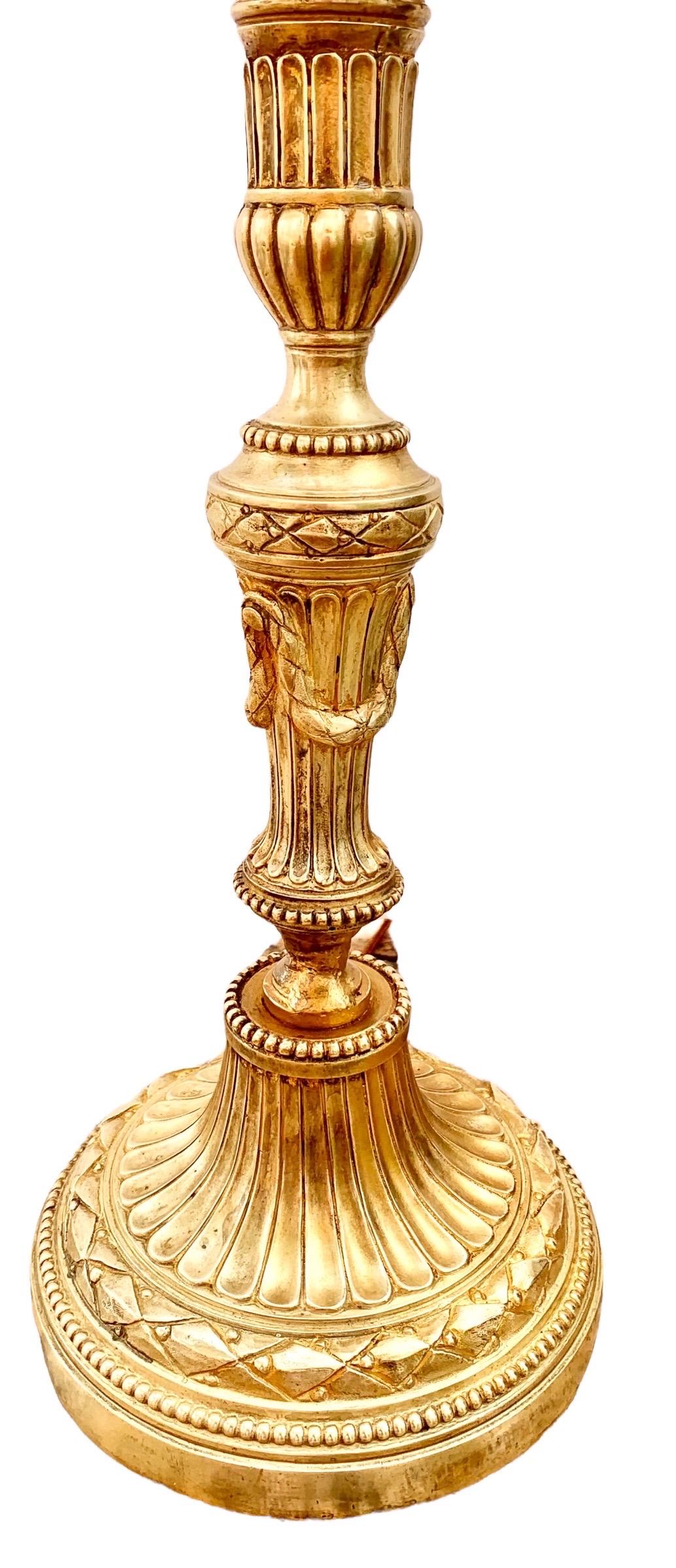 Belle Époque Antique French Belle Epoche Gilt Bronze Candlestick Lamp 