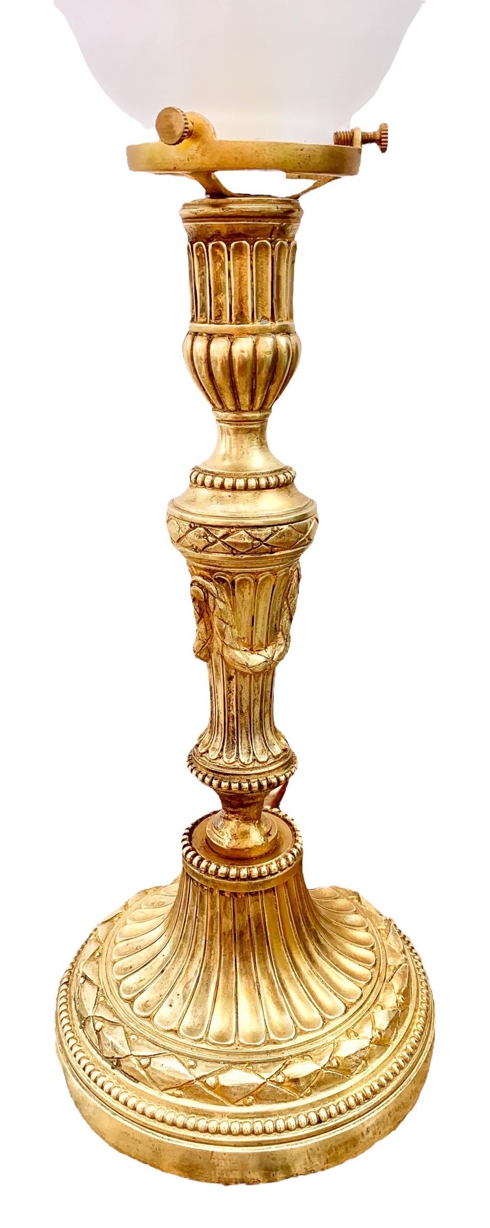 Antique French Belle Epoche Gilt Bronze Candlestick Lamp  In Good Condition In New Orleans, LA