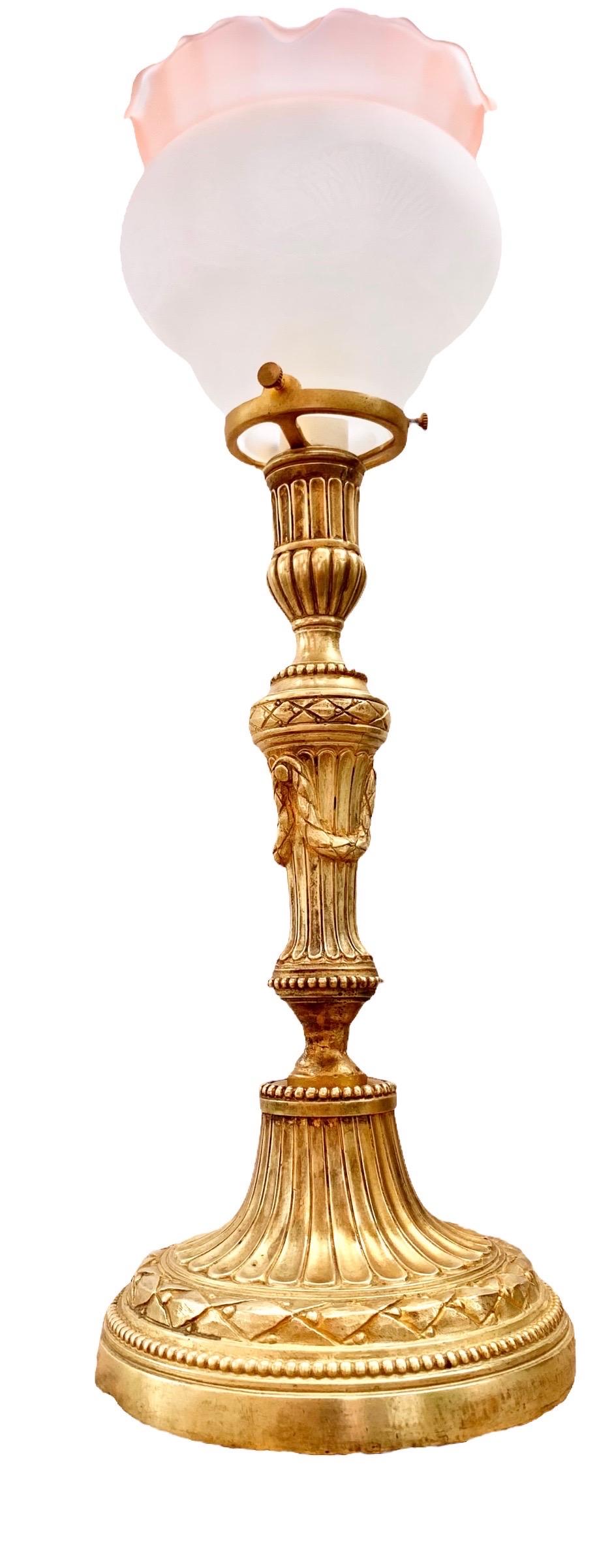 Antique French Belle Epoche Gilt Bronze Candlestick Lamp  1