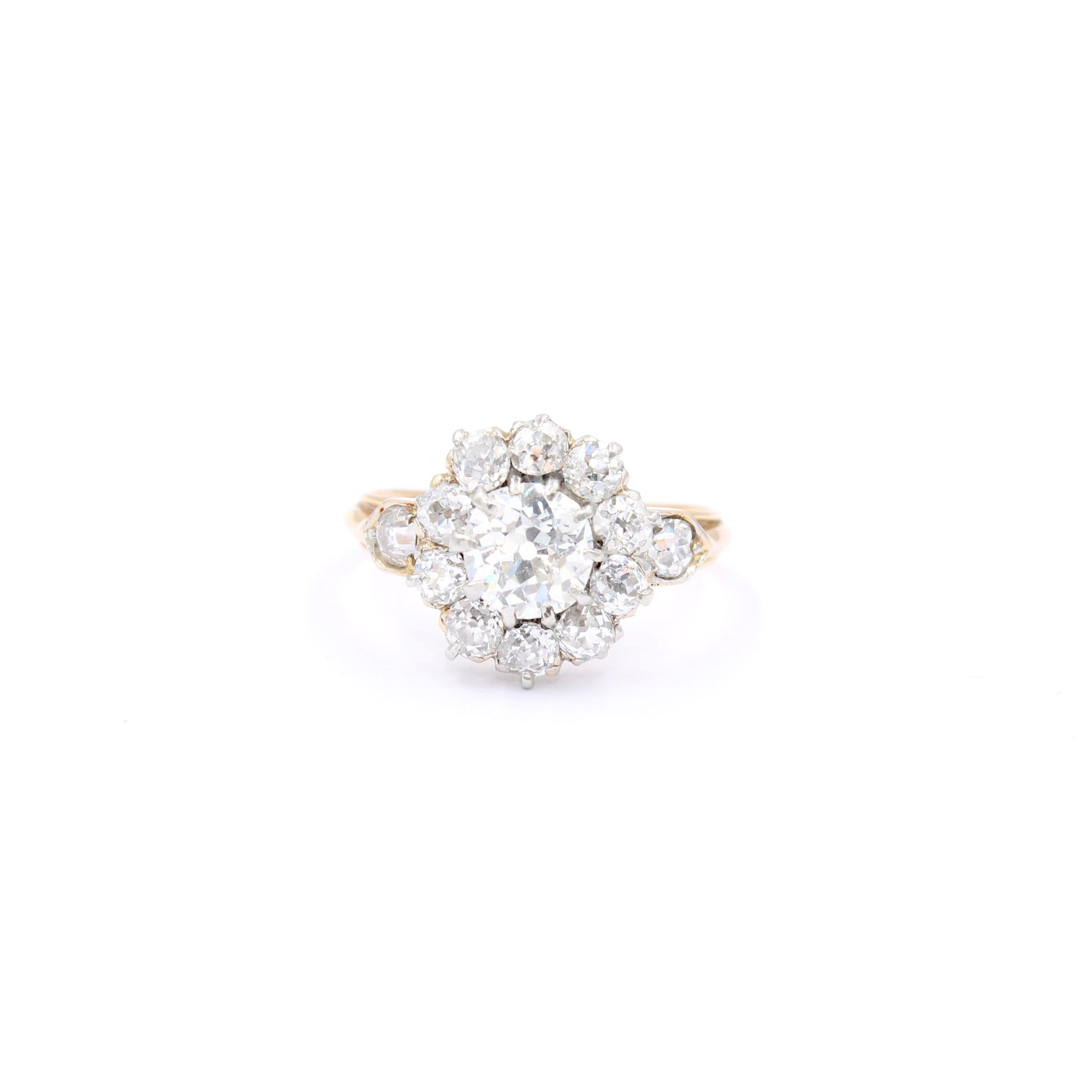 Antiker French Belle Epoque 2,10 Karat Diamant-Cluster-Ring  (Belle Époque) im Angebot