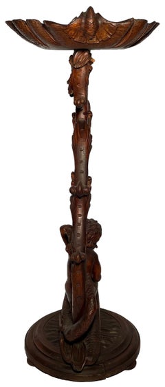 Antique French "Belle Époque" Carved Walnut Flower Stand Pedestal, Circa 1870.