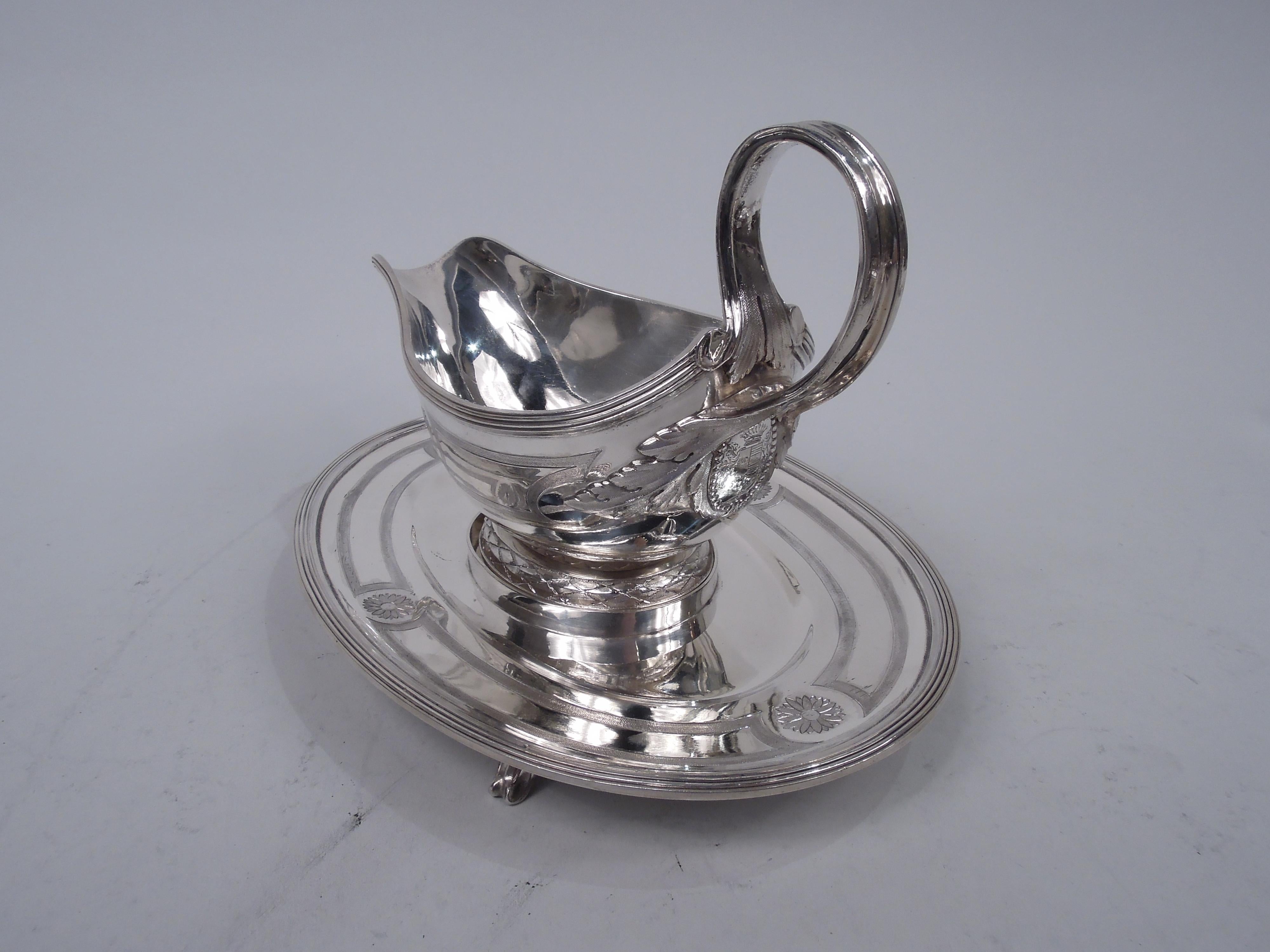 Belle Époque Antique French Belle Epoque Classical Gravy Boat on Stand For Sale
