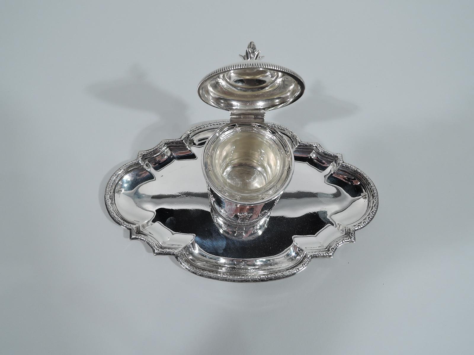 20th Century Antique French Belle Époque Classical Silver Inkwell on Stand For Sale