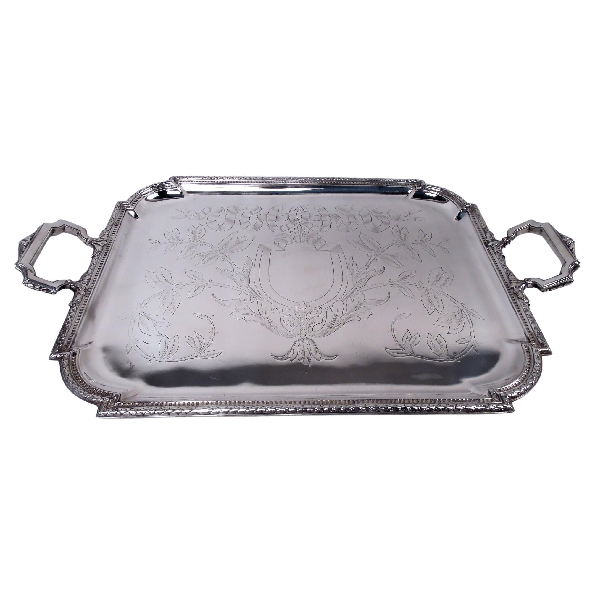 Antique French Belle Epoque Bandeja de plata clásica