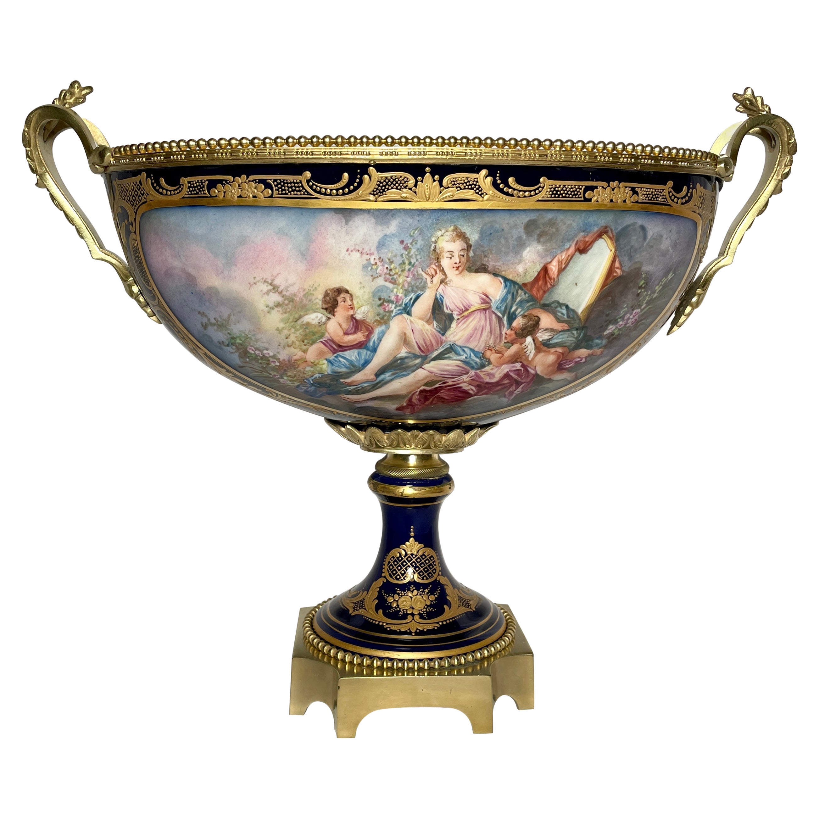 Antique French Belle Époque Centrotavola blu cobalto di Sèvres, circa 1855