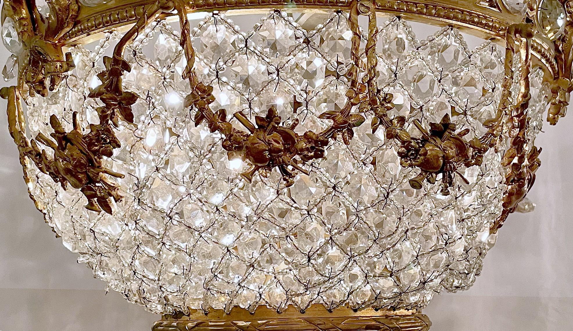 Antique luminaire français Belle Époque en cristal perlé et bronze d'Oré, Circa 1890. Bon état - En vente à New Orleans, LA