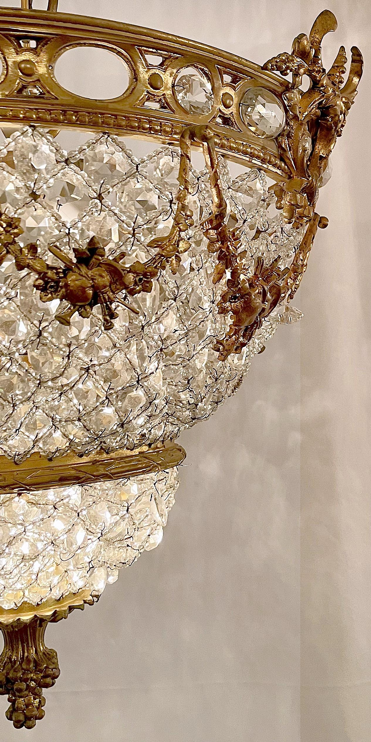 XIXe siècle Antique luminaire français Belle Époque en cristal perlé et bronze d'Oré, Circa 1890. en vente