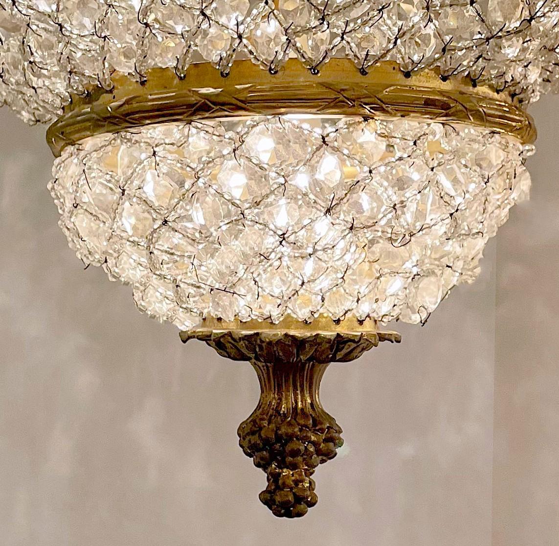 Bronze Antique luminaire français Belle Époque en cristal perlé et bronze d'Oré, Circa 1890. en vente