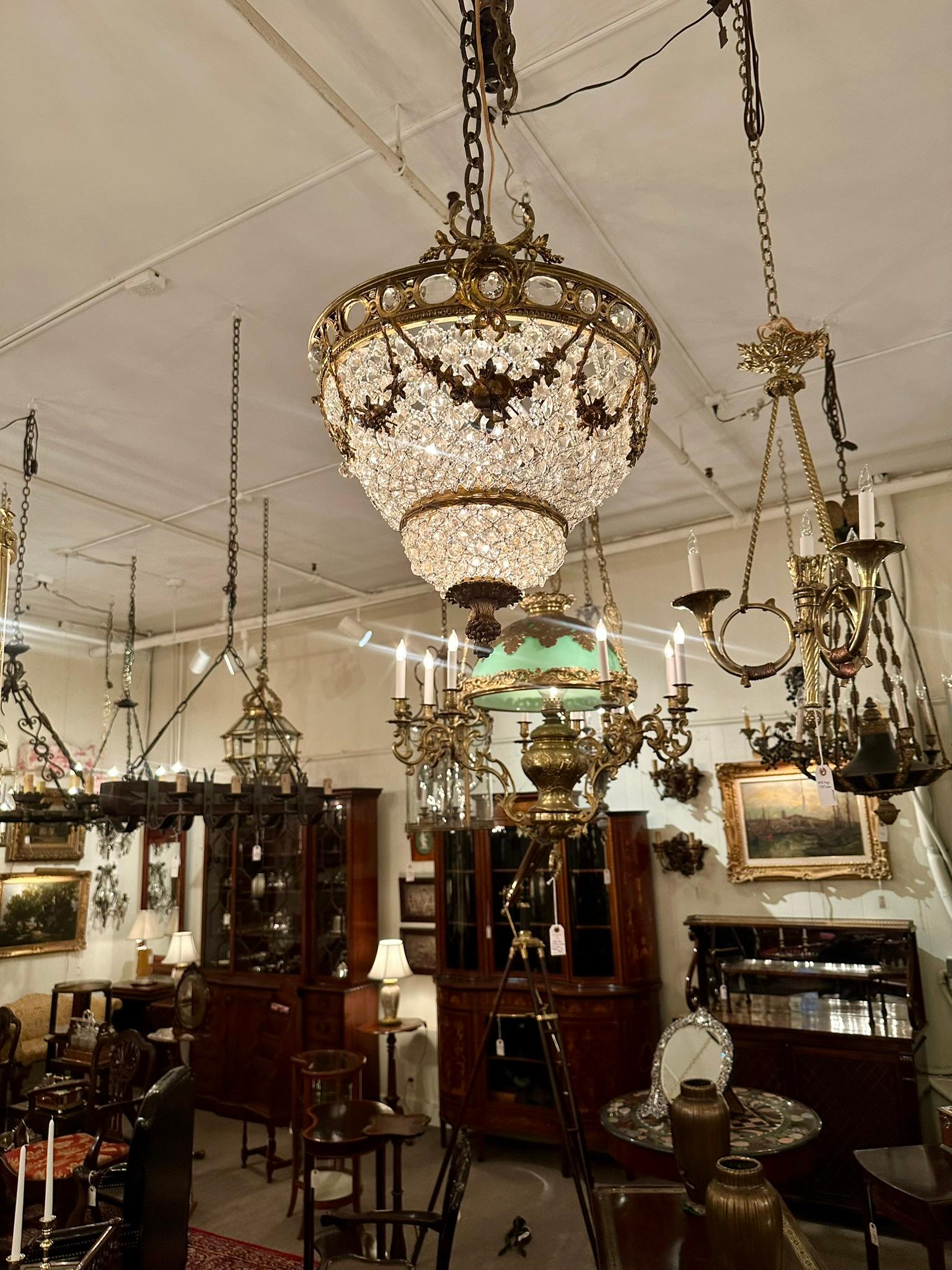 Antique luminaire français Belle Époque en cristal perlé et bronze d'Oré, Circa 1890. en vente 1