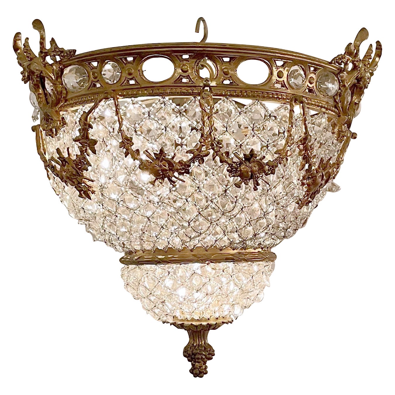 Antique luminaire français Belle Époque en cristal perlé et bronze d'Oré, Circa 1890. en vente