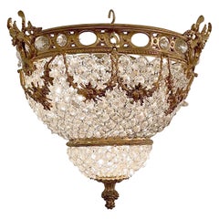 Antique French Belle Époque Crystal Beaded & Bronze D'Oré Fixture, Circa 1890's.