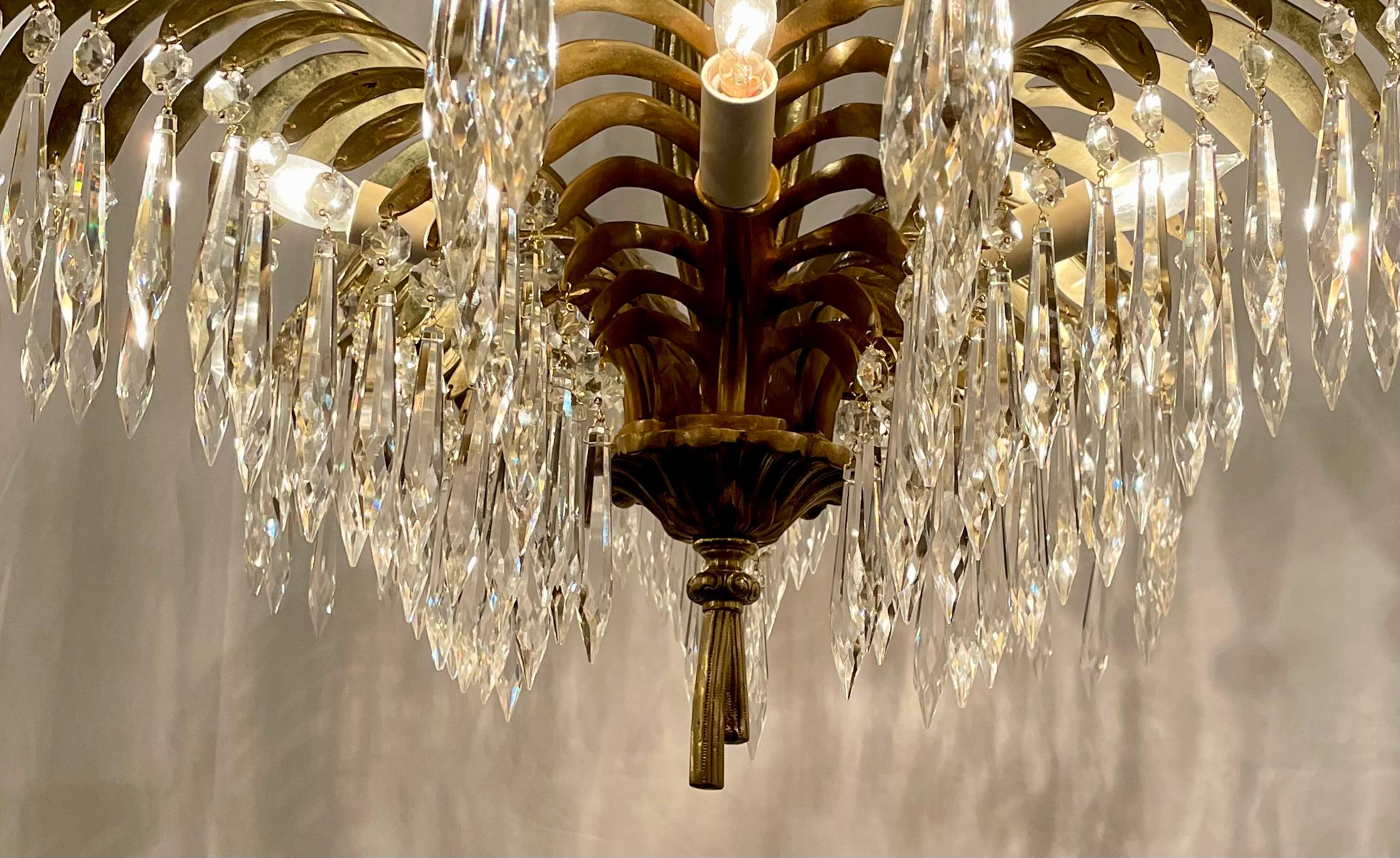 Antigua araña francesa de cristal y bronce dorado 