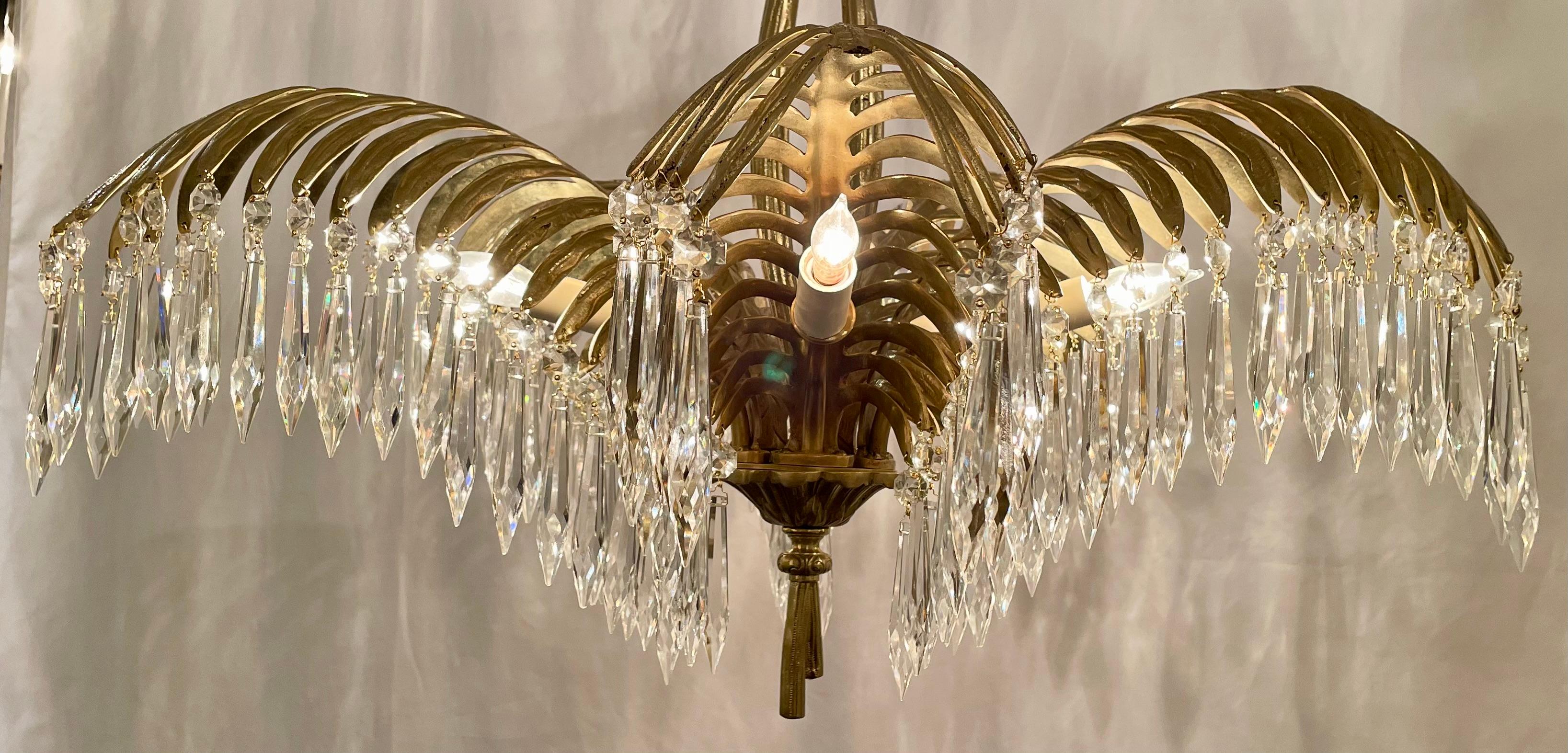 Antigua araña francesa de cristal y bronce dorado 