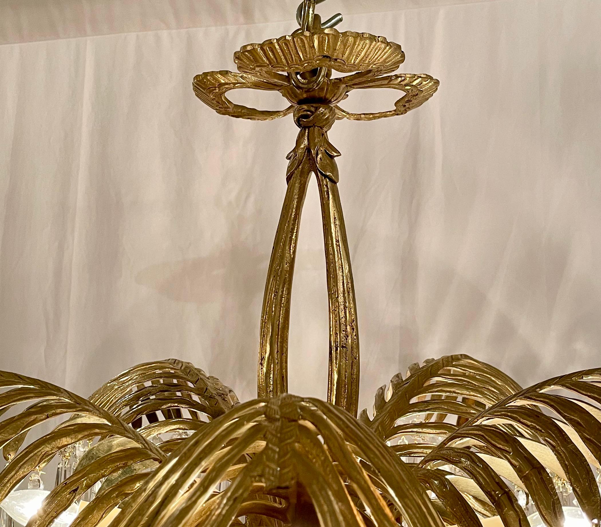 Antigua araña francesa de cristal y bronce dorado 