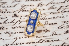 Antique French Belle Epoque Diamond and Enamel Ring Gold Firmament Enfantement