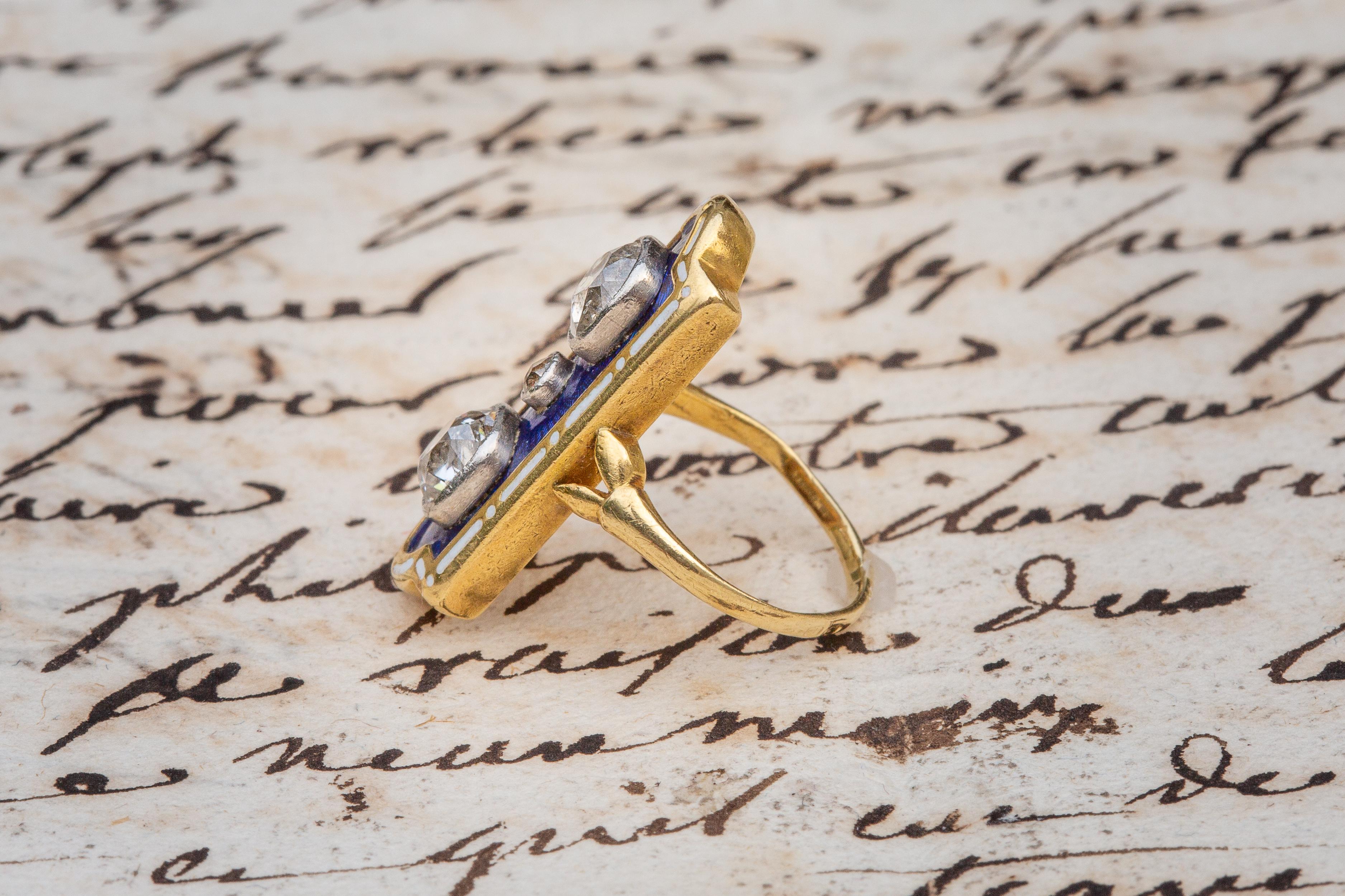 Antiker French Belle Epoque Diamant und Emaille Ring Gold Firmament Enfantement (Belle Époque) im Angebot