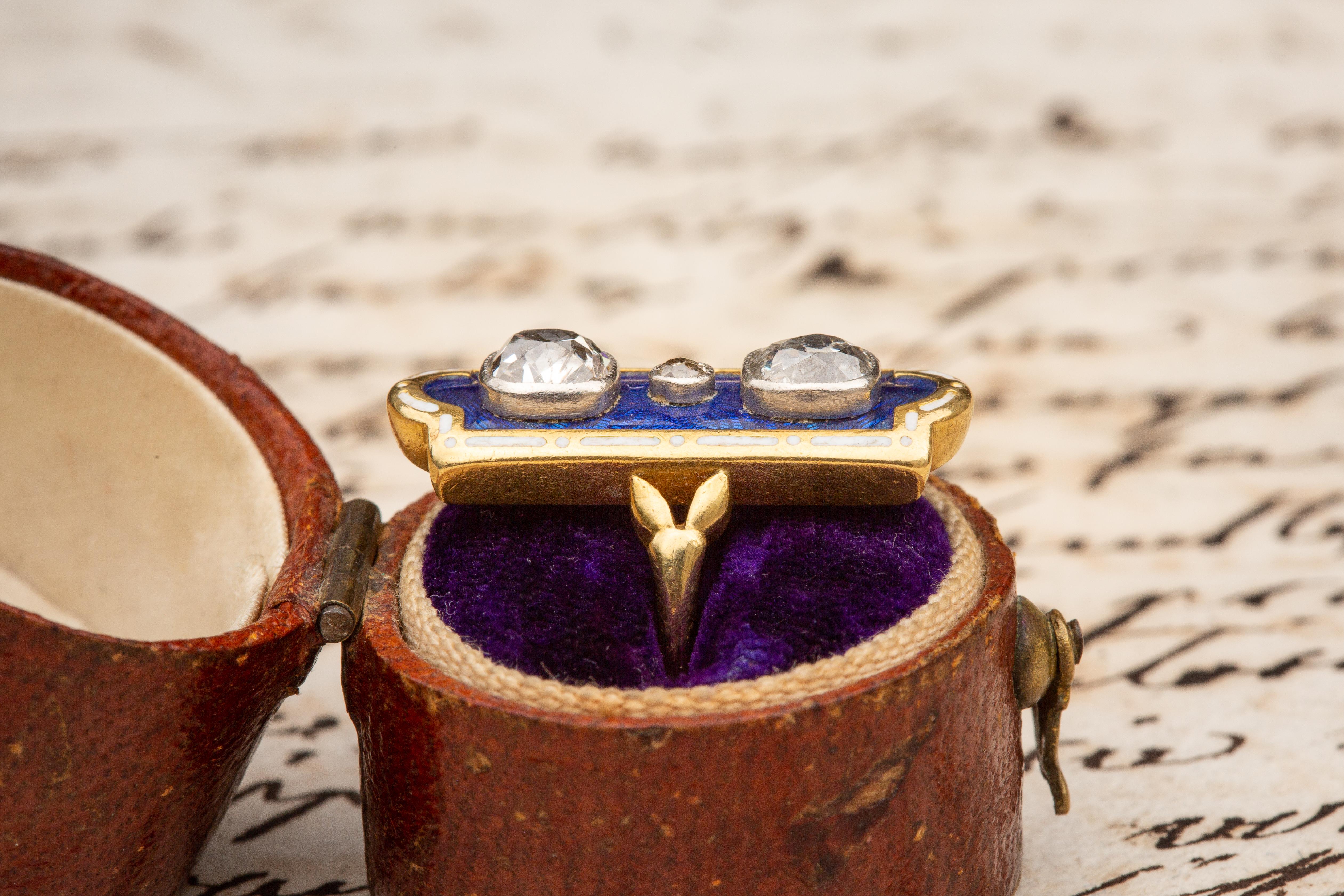 Belle Époque Antique French Belle Epoque Diamond and Enamel Ring Gold Firmament Enfantement en vente