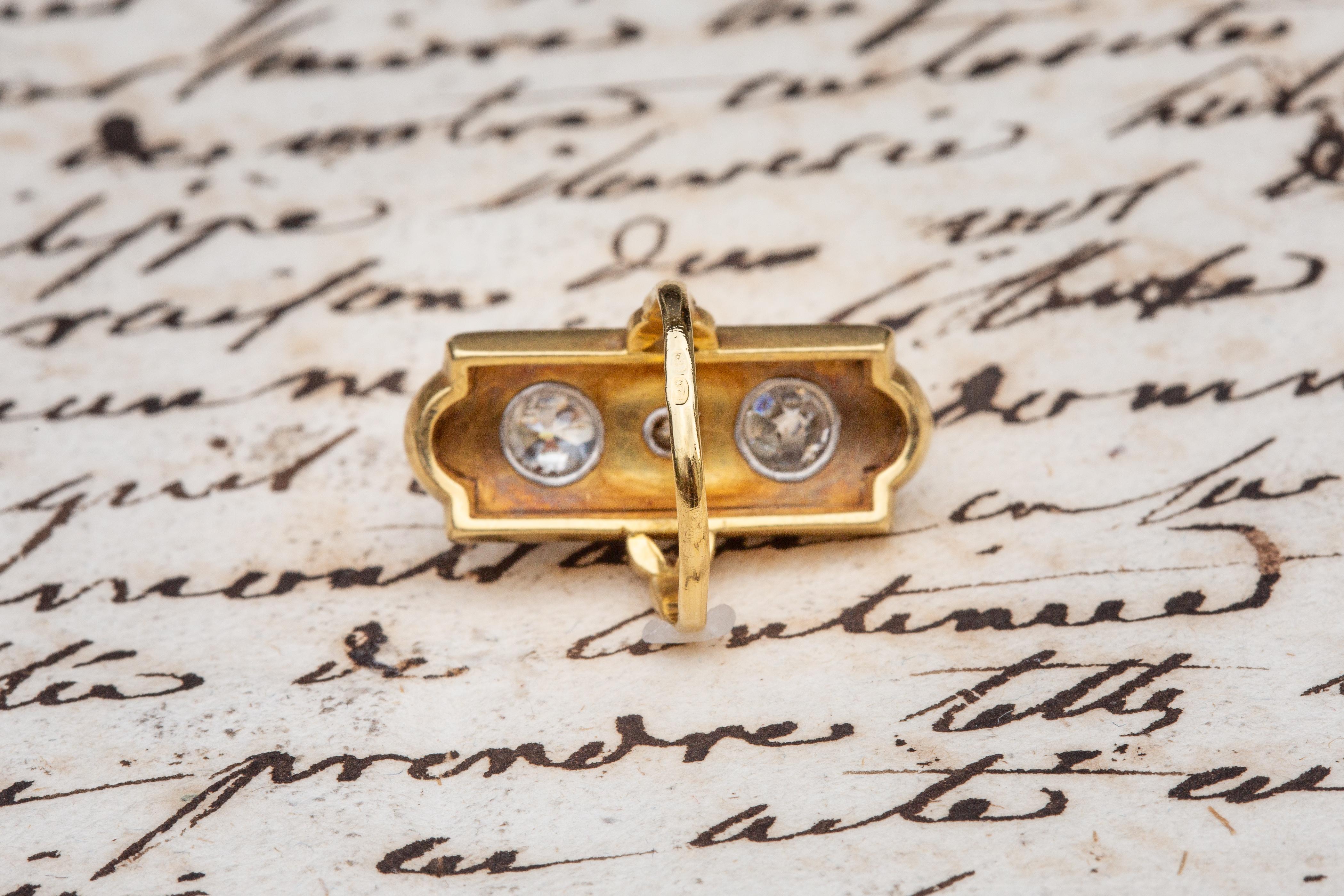 Antique French Belle Epoque Diamond and Enamel Ring Gold Firmament Enfantement en vente 1